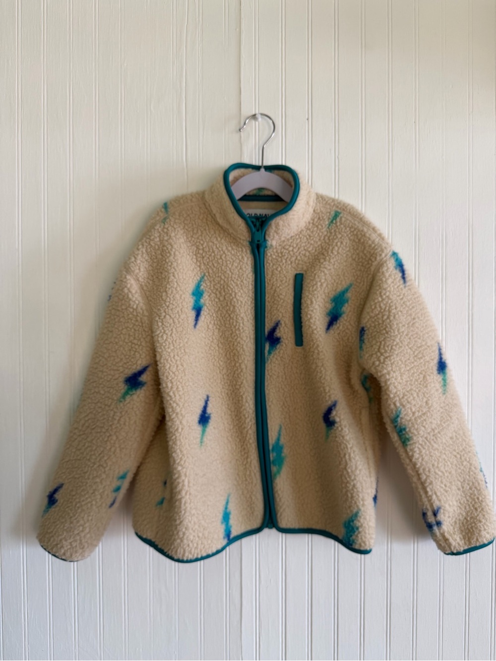 Old Navy Cream Sherpa Jacket with Blue Teal Lightning - Kids